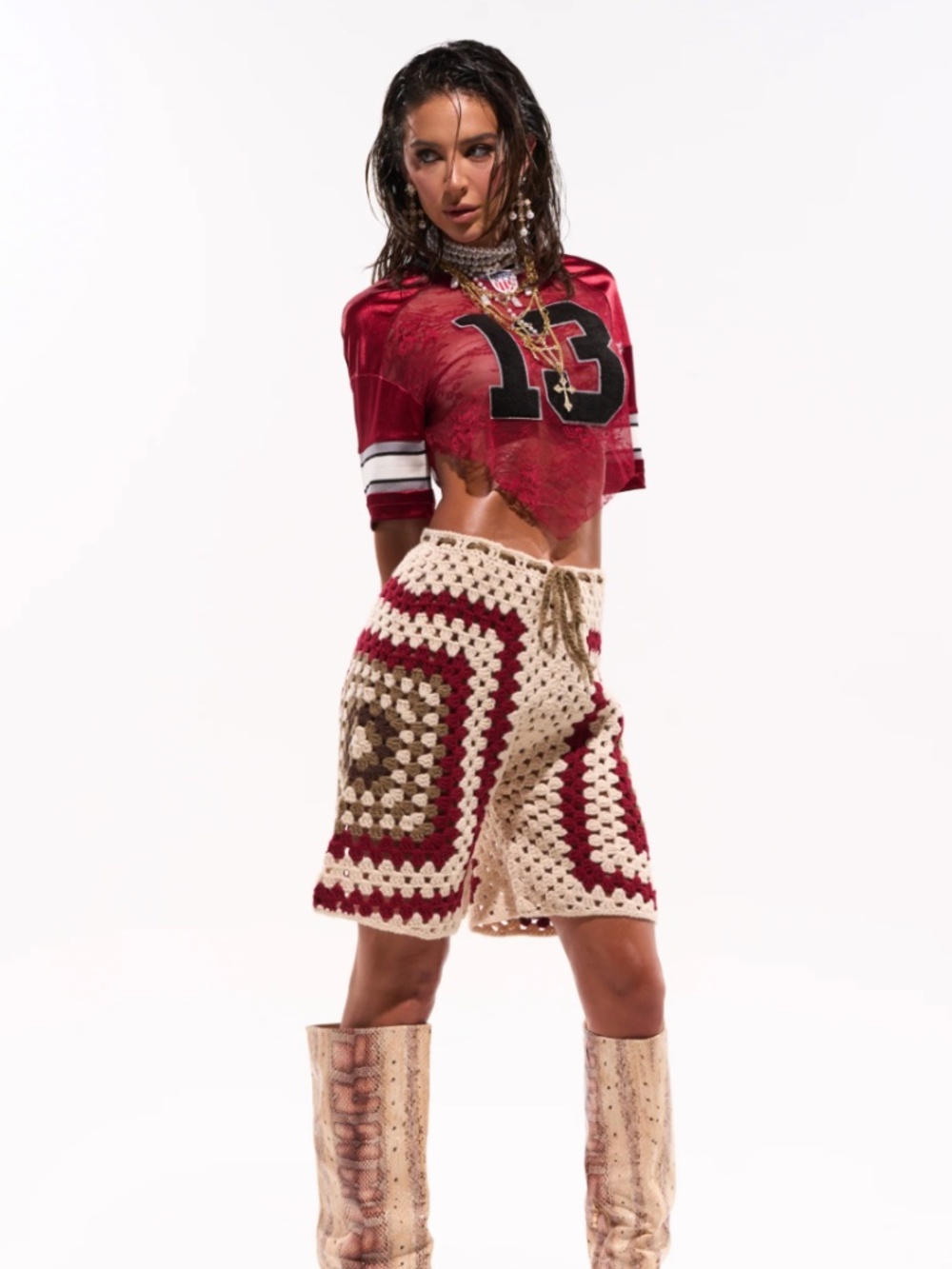 Retro Granny Square Crochet Bermuda Shorts